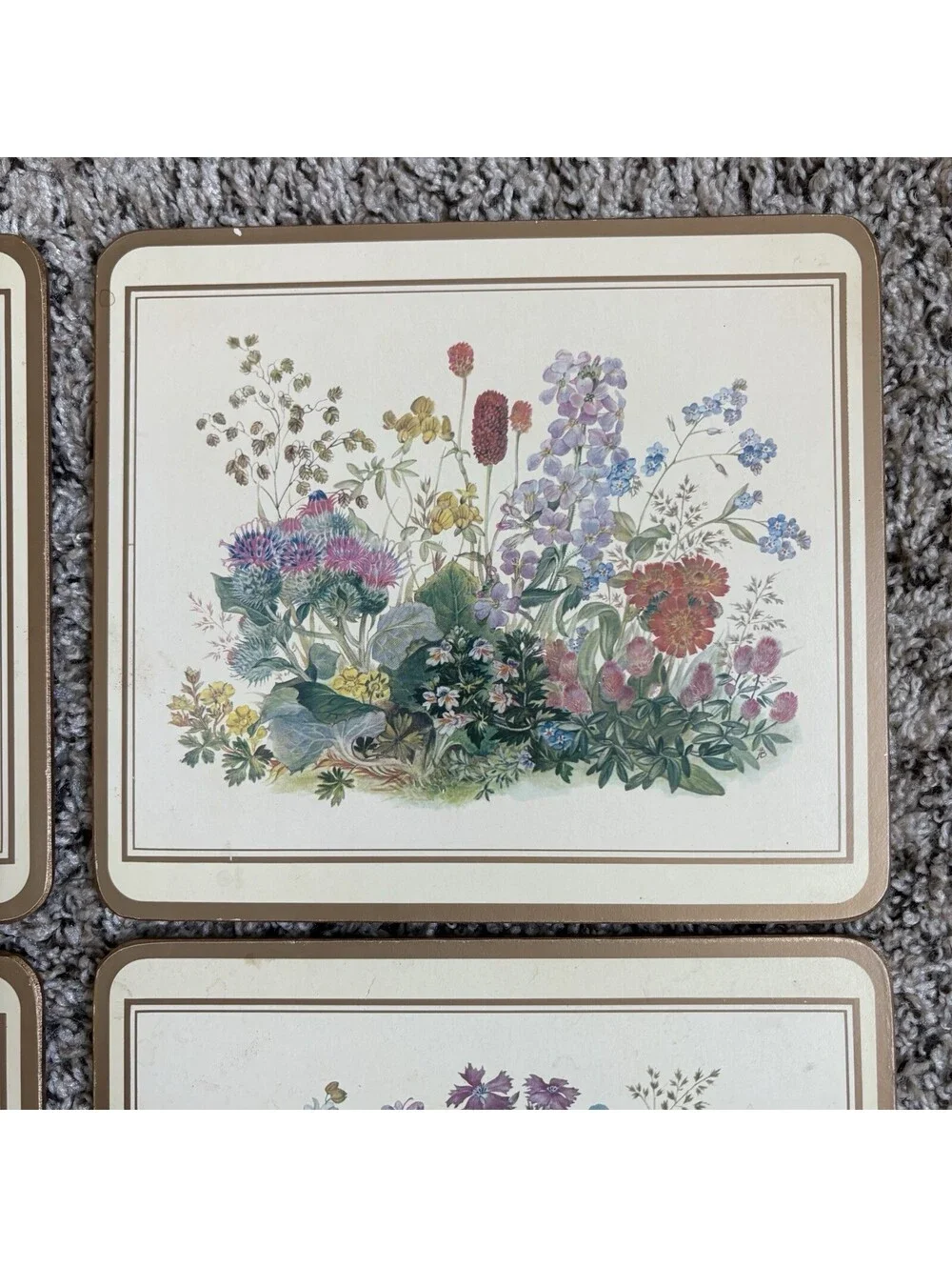 Vintage Pimpernel Wildflowers Cork Back Placemats Set Of 4 Made England Boho